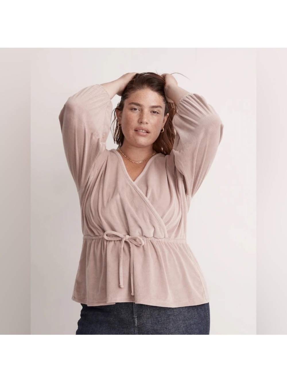 Madewell Plus Corduroy Tie-Front Faux-Wrap Top NEW Size 4X Warm Sandstone NA5547